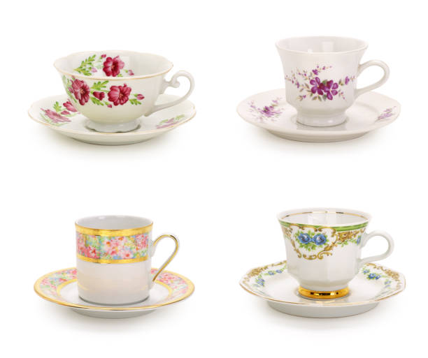 istock Luxury pottery teacups on completely white background. Contains clipping path. 1253843376