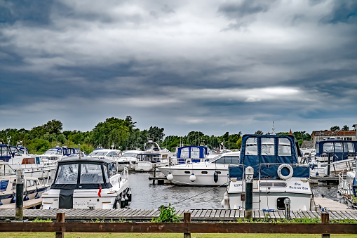 Brundall Marina on a cloudy and overcast day