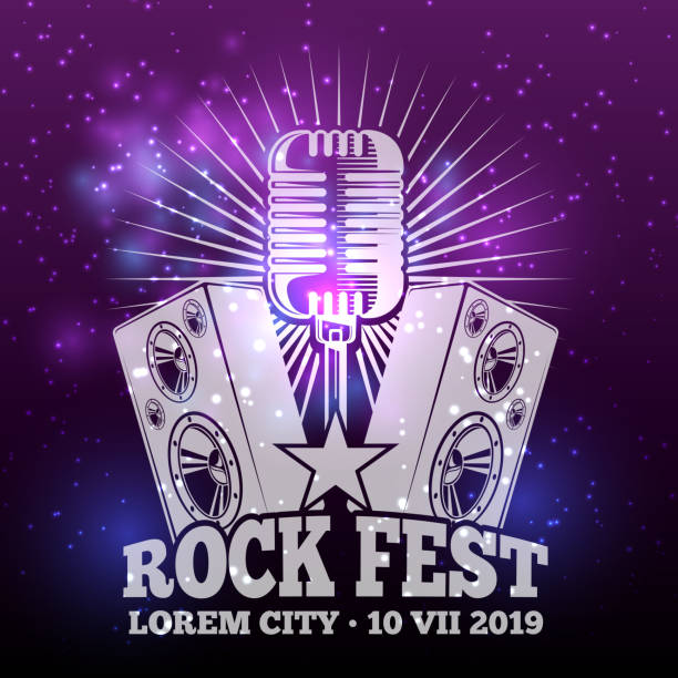 Music fest banner design Glam music fest shiny banner and poster design. Vector illustration concert poster template stock illustrations