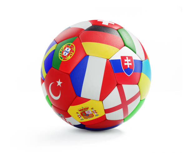 istock Colored soccer ball with flags 1253847327