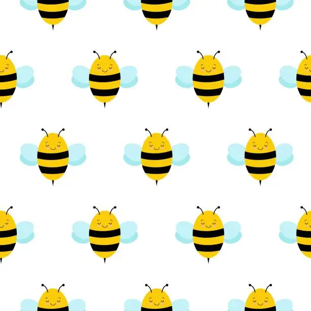 Vector illustration of Seamless Repeat Pattern with Cute Cartoon Flying Bumble Bees Background