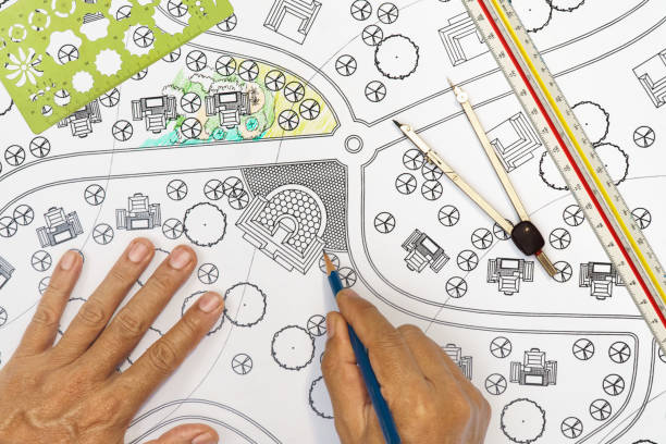 istock Landscape architect design plan for housing estate 1253850418