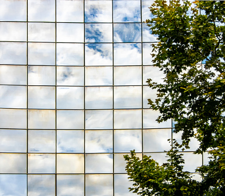 Clouds reflected in an office block in Lyon, France.