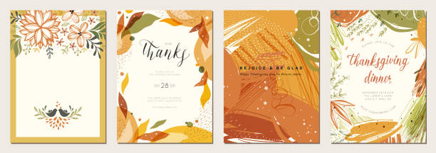 Universal Autumn Templates_02 Thanksgiving cards. Set of abstract creative universal artistic templates. Good for poster, invitation, flyer, cover, banner, placard, brochure and other graphic design. watercolor thanksgiving stock illustrations