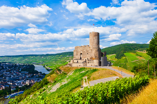 Landshut Castle ruins in Bernkastel Kues. Bernkastel-Kues is a well-known winegrowing centre on the Moselle, Germany.