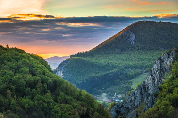 istock Mountainous landscape at sunset at spring time. 1253860389