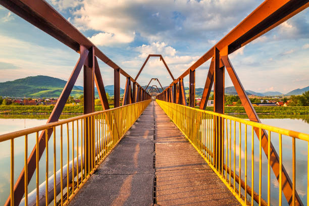 istock Iron bridge for pedestrians across the dam. 1253860461