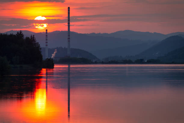 Sunset over Pomorie's salt lake. Bulgaria, Europe.