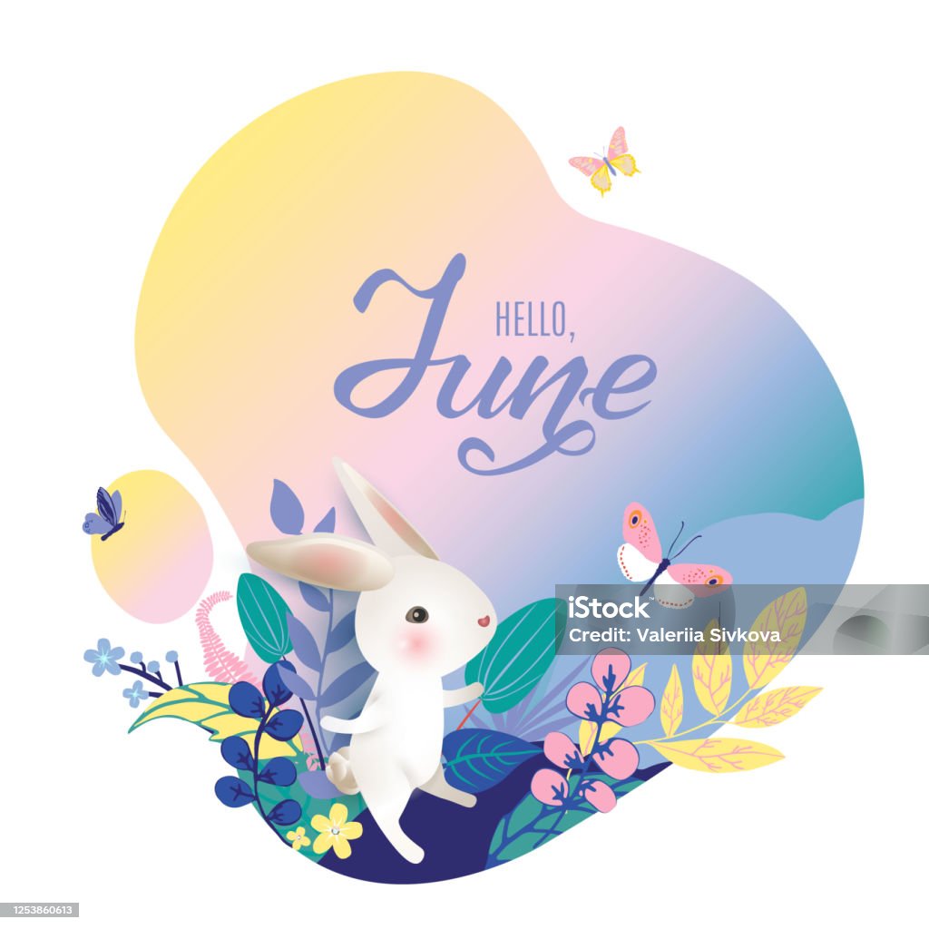 Trang Lịch Hàng Tháng Với Văn Bản Vẽ Tay Xin Chào Tháng 6 Và Thỏ ...