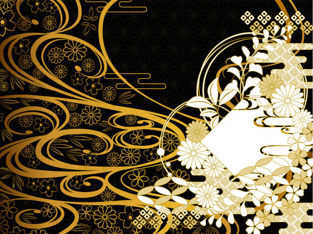 ilustrações de stock, clip art, desenhos animados e ícones de japanese pattern wave design japanese pattern gold - clothing traditional culture chinese culture black