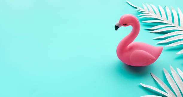 istock Flamingo bird mock up with leaf on color background 1253872518