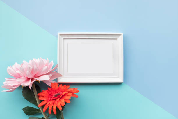 istock Picture frame with colorful flower.background design decoration. 1253872681