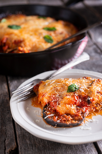 Homemade Eggplant Parmesan in a Cast Iron Skillet