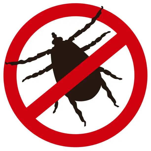 Vector illustration of Black tick insect icon warning silhouette on white background, vector eps 10