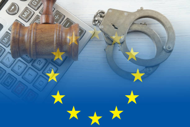 istock Gavel, handcuffs and calculator, collage with EU flag 1253875886