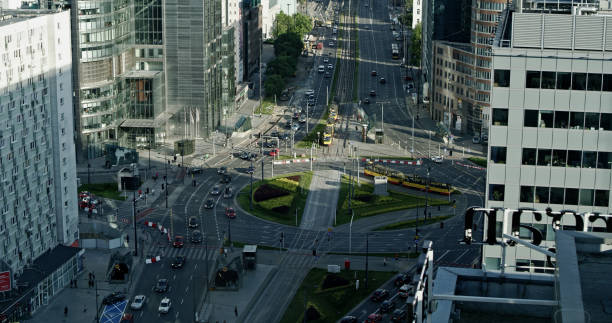 istock City center seen from skyscraper. Big roundabout 1253878548