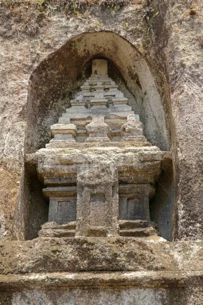 Photo of These funeral monuments are thought to be dedicated to King Anak Wungsu of the Udayana dynasty and his favorite queens. Gunung Kawi is an 11th-century temple and funerary complex in Tampaksiring.