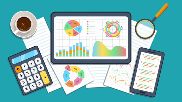 illustrations, cliparts, dessins animés et icônes de concept de croissance financière de l’analyse des données d’entreprise. études de marché, analyse de données, rapport graphique statistique, analyse d’entreprise, planification. stratégie de marketing numérique - tax graph financial report finance