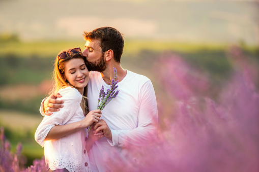 Happy couple in lavender field