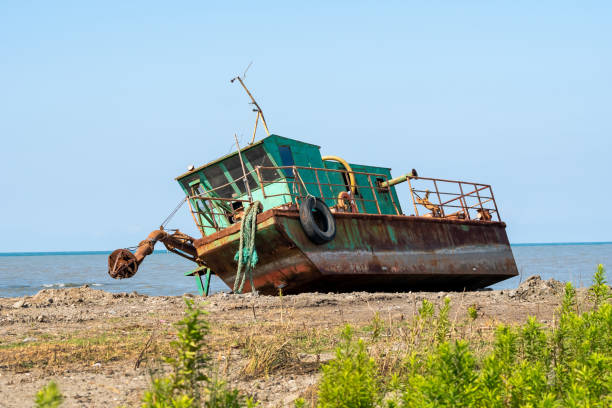 istock Abandoned ship on the Black Sea coast 1253882705