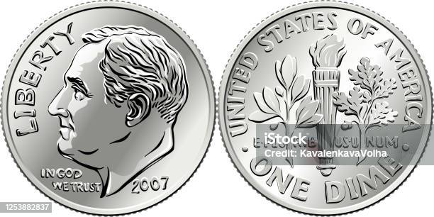 United States Roosevelt Dime Coin Stock Illustration - Download Image Now - Dime, Coin, US Coin