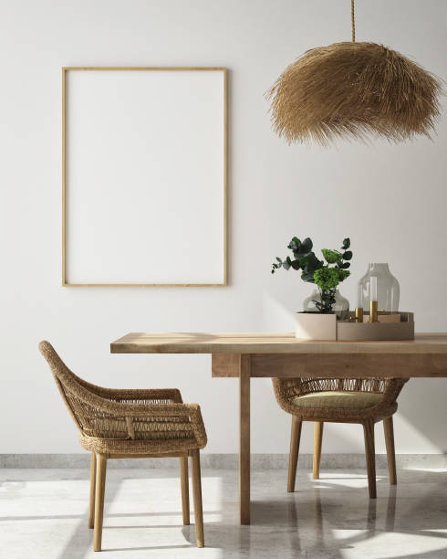 istock mock up poster frame in modern interior background, scandinavian style, 3D render 1253883169