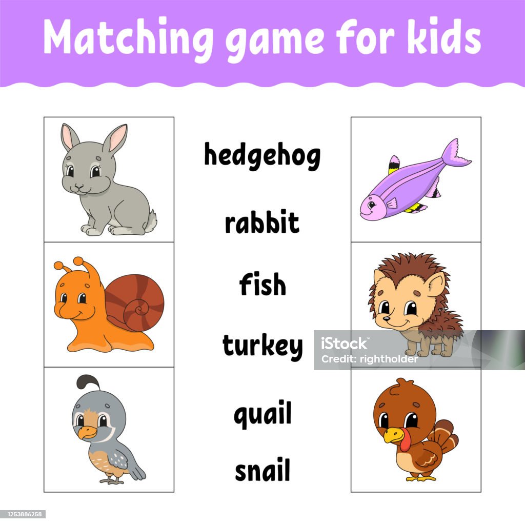 Matching Game For Kids Find The Correct Answer Draw A Line Learning Words  Activity Worksheet Cartoon Character Stock Illustration - Download Image  Now - iStock