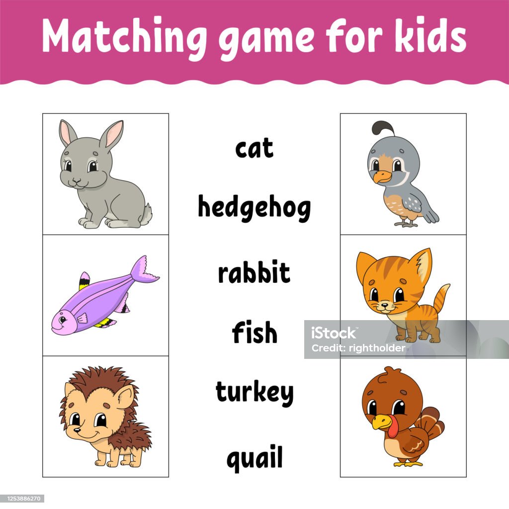 Matching Game For Kids Find The Correct Answer Draw A Line Learning Words  Activity Worksheet Cartoon Character Stock Illustration - Download Image  Now - iStock