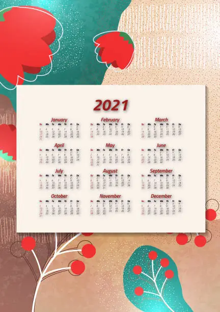 Vector illustration of Creative art calendar 2021, 12 months. Bright design, flyer, brochure, advertisement. Vector