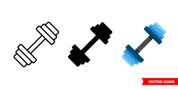 Barbel icon of 3 types. Isolated vector sign symbol Barbel icon of 3 types color, black and white, outline. Isolated vector sign symbol. dumbbell stock illustrations