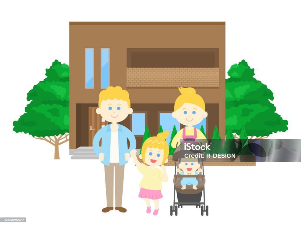 Ilustração da família e da própria casa. - Vetor de Adolescente royalty-free Ilustração da família e da própria casa. - Vetor de Adolescente royalty-free
