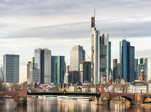 The skyscrapers of one of Europe's key financial centres - Frankfurt in Germany.