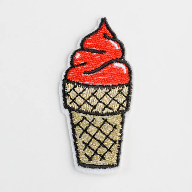 Red ice cream embroidered patch on white background