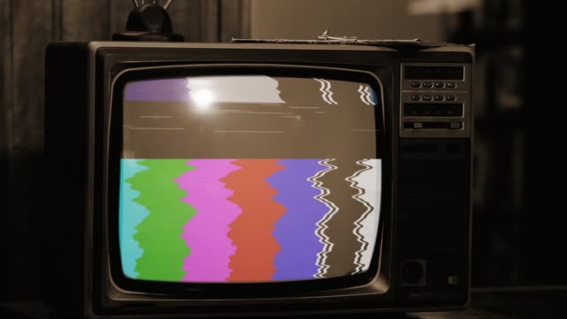 Retro TV with Static Noise and Color Bars. Sepia Tone.