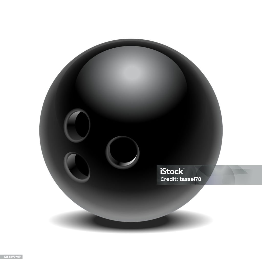 Black Glossy Bowling Ball Isolated On White Background Stock