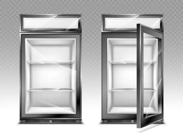 Vector illustration of Mini refrigerator for drinks with digital display