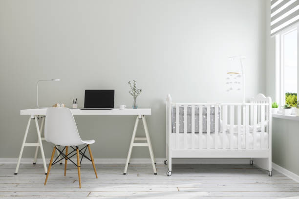 Office At Home With Baby Room Office At Home With Baby Room nursery bedroom photos stock pictures, royalty-free photos & images