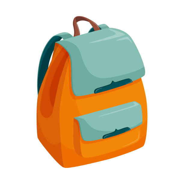 istock Bright Women's backpack in flat style. Stylish, fashionable backpack with magnetic fasteners. A girl accessory for personal items. With one front pocket. Color vector illustration. 1253907262