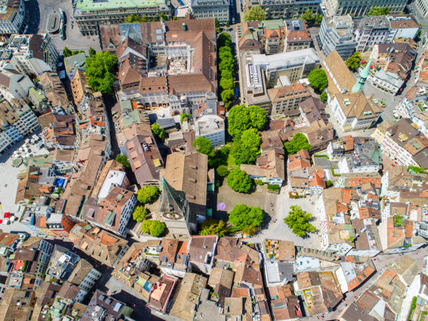 Dronephotography Zurich City Switzerland Aerialphotography Zurich City in Switzerland switzerland zurich architecture church stock pictures, royalty-free photos & images