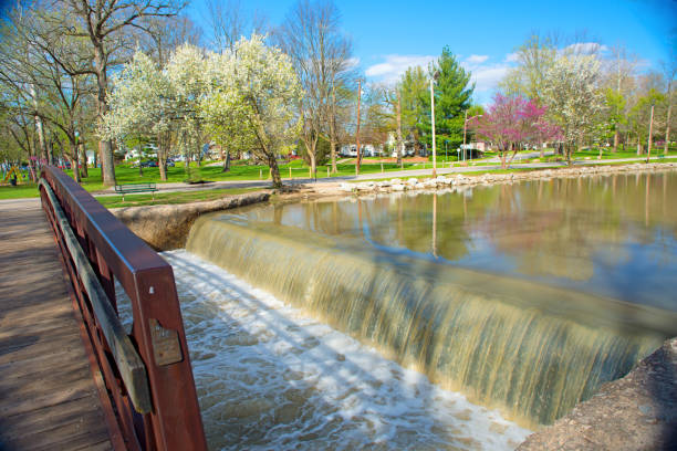 Walking Bridge and waterfall- Kokomo In.  Howard Co. Indiana