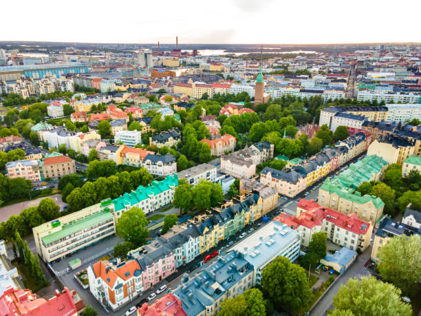 istock Helsinki aerial panoramic view at sunset, Finland. 1253915575