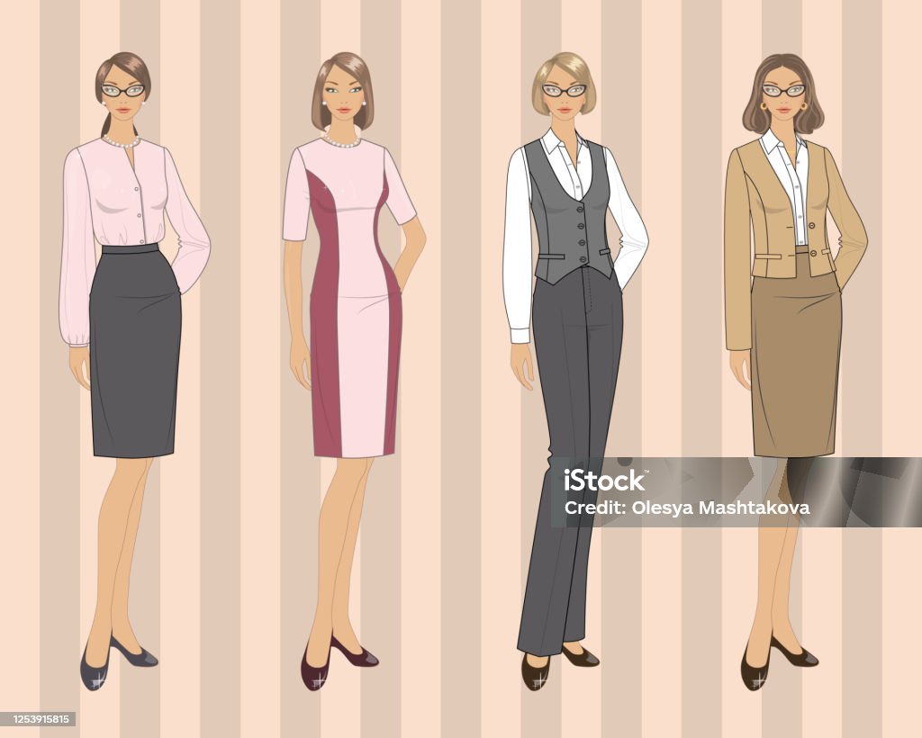 Set Of Elegant Pretty Business Woman In Formal Clothes Base Wardrobe  Feminine Corporate Dress Code Stock Illustration - Download Image Now -  iStock