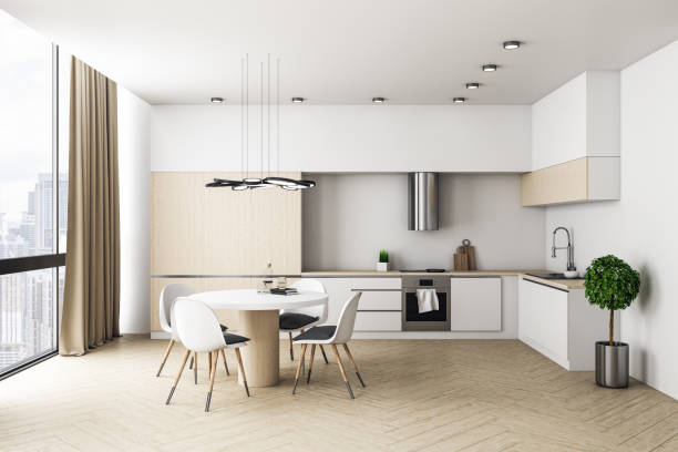 istock Bright modern kitchen interior with furniture 1253918576