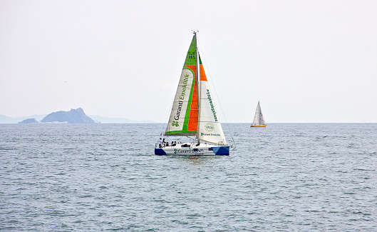 Catamaran on the beach.