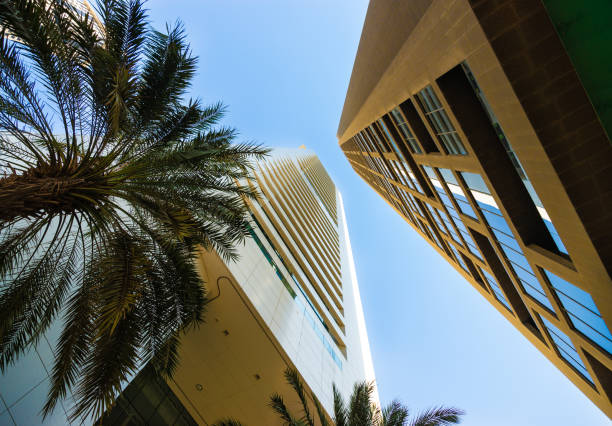Dubai, United Arab Emirates - November 10, 2016: Wide angle photograph of skyscrapers in Dubai.