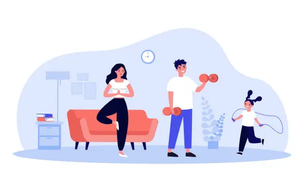 Vector illustration of Family exercising at home