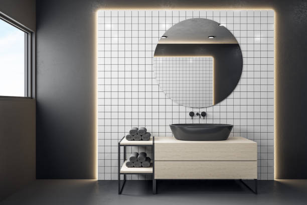 istock Luxury gray bathroom with mirror 1253922207
