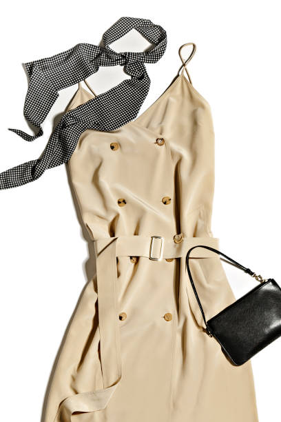 istock Silk dress with plaid scarf. 1253923507