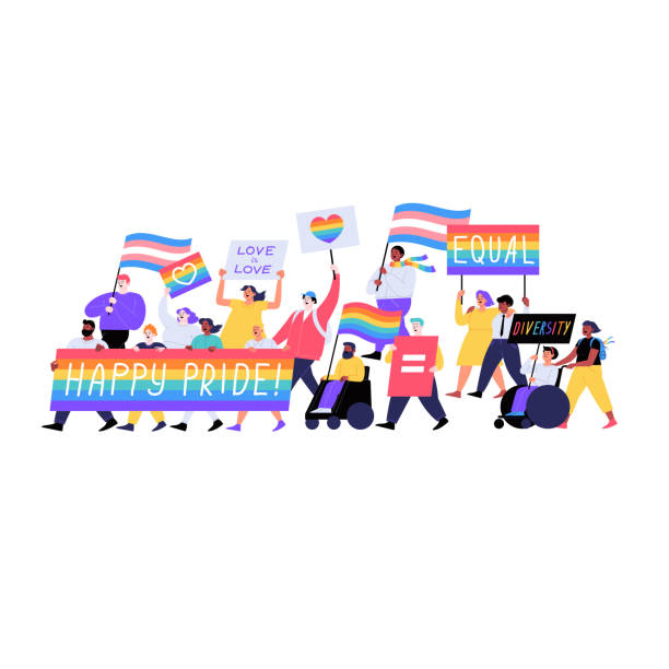 miesiąc dumy lgbtqia - placard holding celebration women stock illustrations