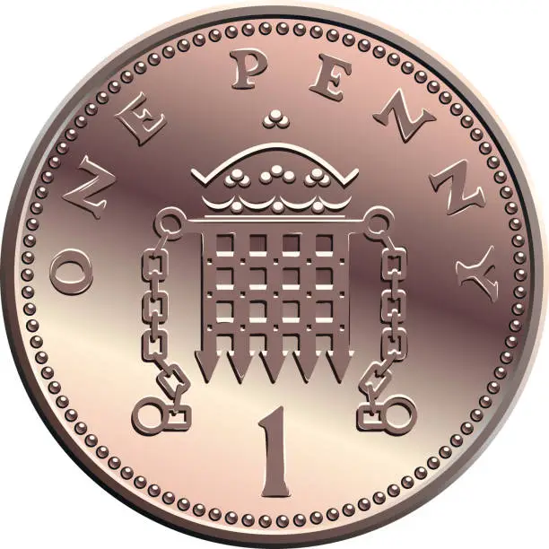 Vector illustration of vector British money, coin one penny